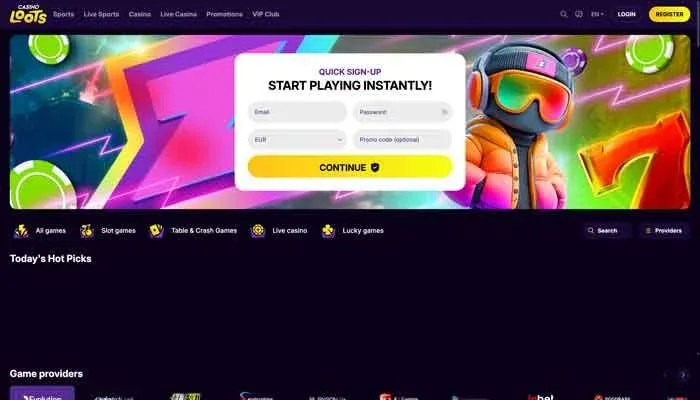 CasinoLoots forside med populære Megaways slots uden ROFUS